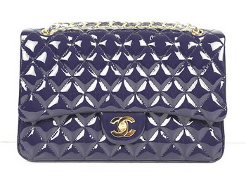 AAA Chanel Classic Flap Bag 1113 Violet Quilted Patent Gold Chain Knockoff